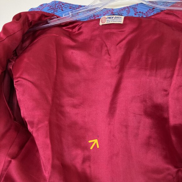 Owen Bros Brocade Oriental Jacket Pockets Blue Satin Vintage QiPao CheongSam - Picture 4 of 8